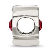 Sterling Silver Brushed And Polished Red Crystal Bead